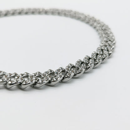 12mm Wide Single Row Simple Alloy With Diamond Cuban Link Chain