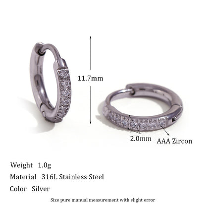 Women's Fashion Titanium Steel Rounded Edge Zircon Earrings