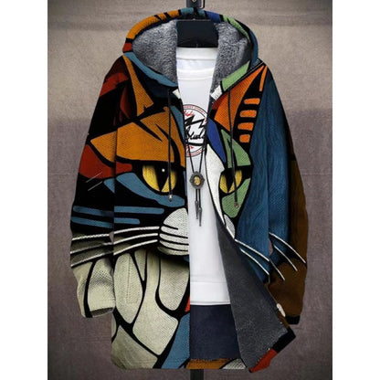 Men's Winter Print Plush Lined Thick Windproof Jacket